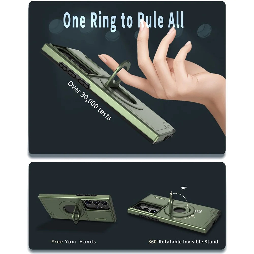 For Samsung Galaxy S23 Ultra Magnetic Phone Case N52 Magnet+PC+TPU Drop-resistant Kickstand Cover - Blackish Green - 6