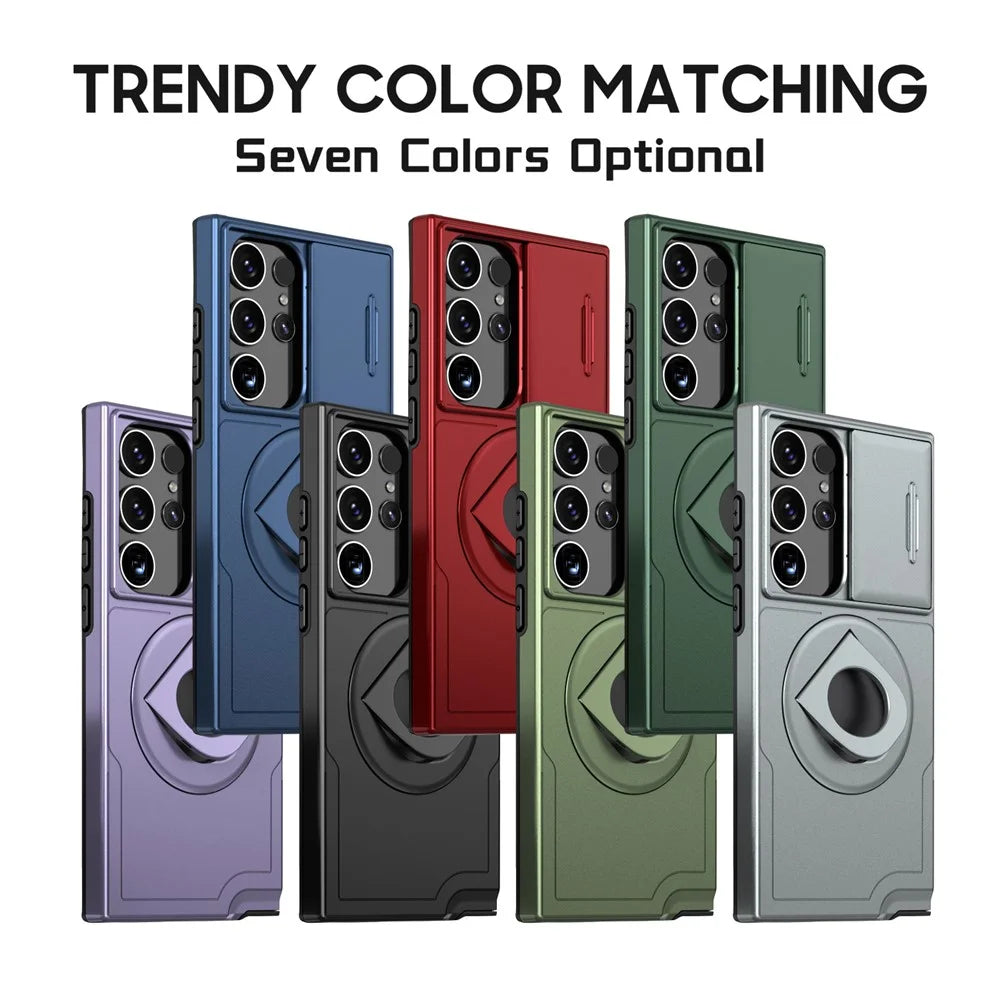 For Samsung Galaxy S23 Ultra Magnetic Phone Case N52 Magnet+PC+TPU Drop-resistant Kickstand Cover - Blackish Green - 7