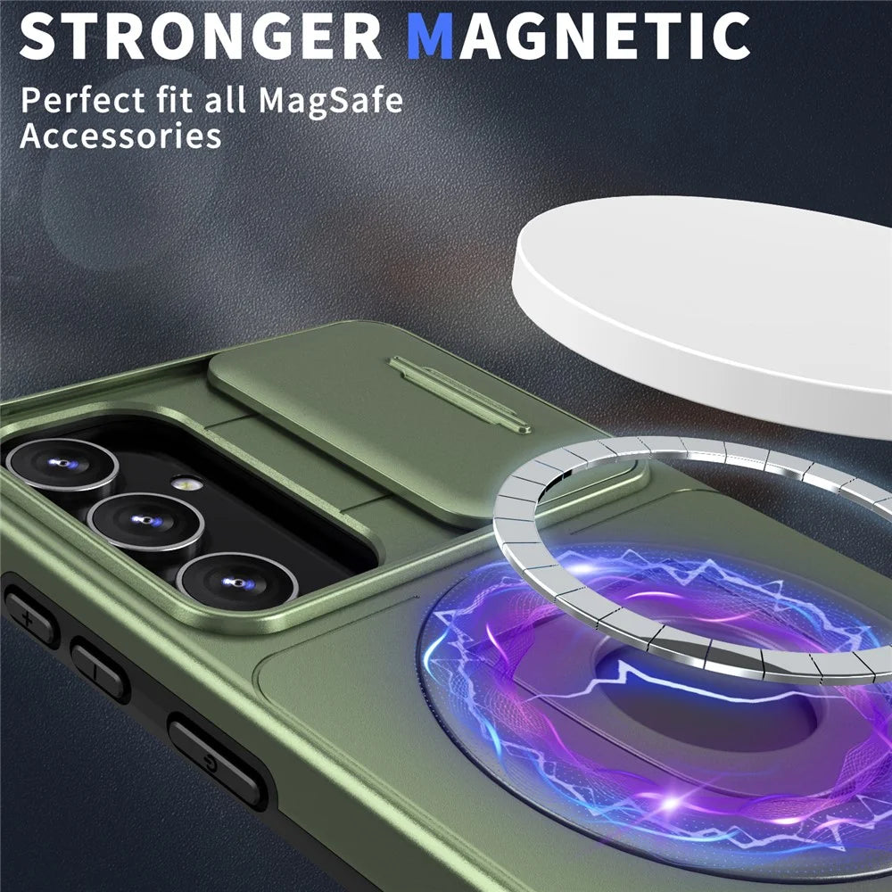 For Samsung Galaxy S23 FE Case PC+TPU+N52 Magnet Phone Protective Shell Magnetic Case - Green - 2