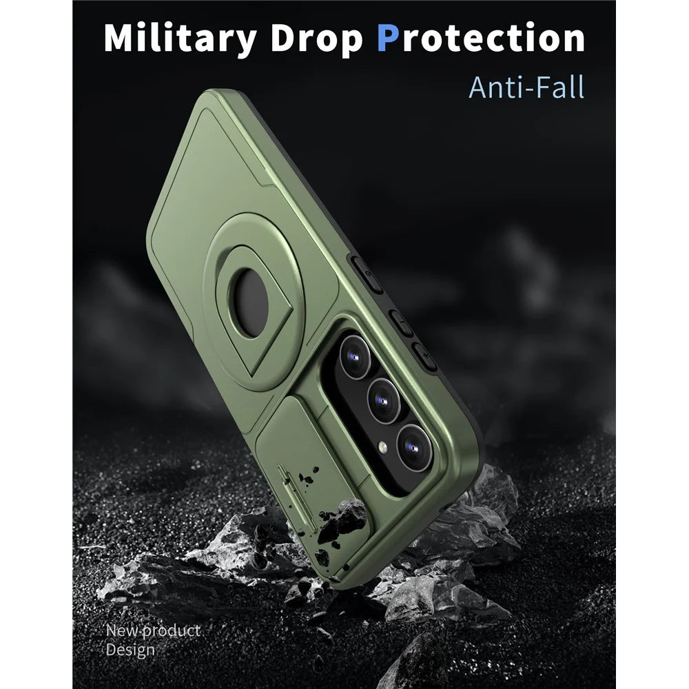For Samsung Galaxy S23 FE Case PC+TPU+N52 Magnet Phone Protective Shell Magnetic Case - Green - 3