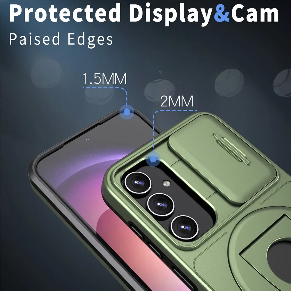 For Samsung Galaxy S23 FE Case PC+TPU+N52 Magnet Phone Protective Shell Magnetic Case - Green - 4