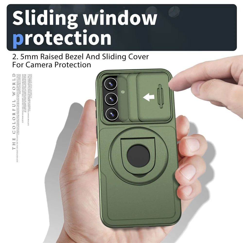 For Samsung Galaxy S23 FE Case PC+TPU+N52 Magnet Phone Protective Shell Magnetic Case - Green - 5