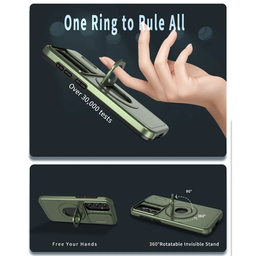 For Samsung Galaxy S23 FE Case PC+TPU+N52 Magnet Phone Protective Shell Magnetic Case - Green - 6