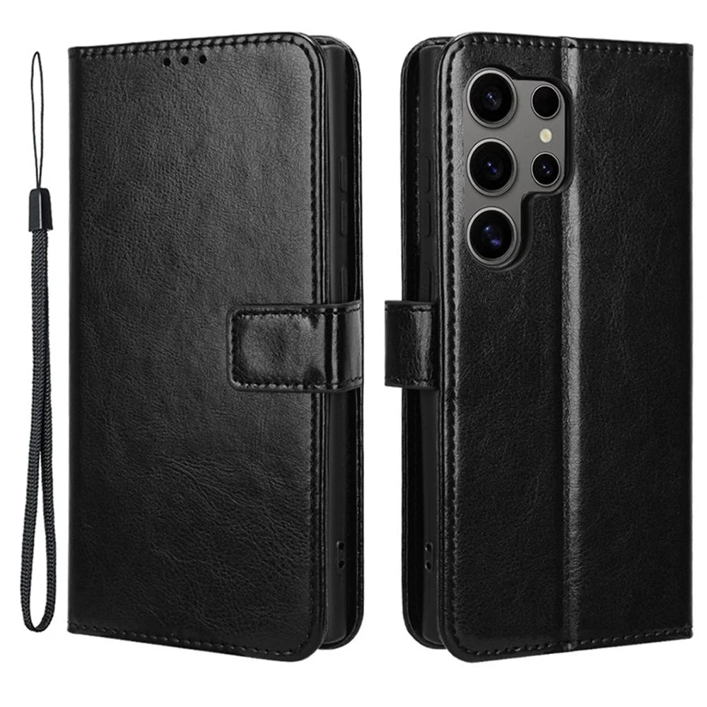 For Samsung Galaxy S24 Ultra Phone Leather Case Protective Cover with Wallet Stand - Black - 1