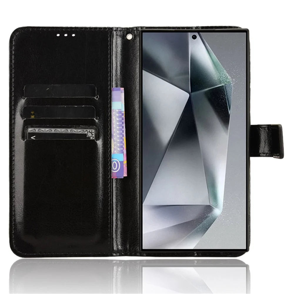For Samsung Galaxy S24 Ultra Phone Leather Case Protective Cover with Wallet Stand - Black - 2