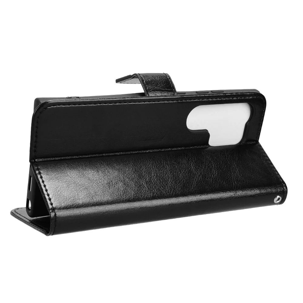For Samsung Galaxy S24 Ultra Phone Leather Case Protective Cover with Wallet Stand - Black - 3