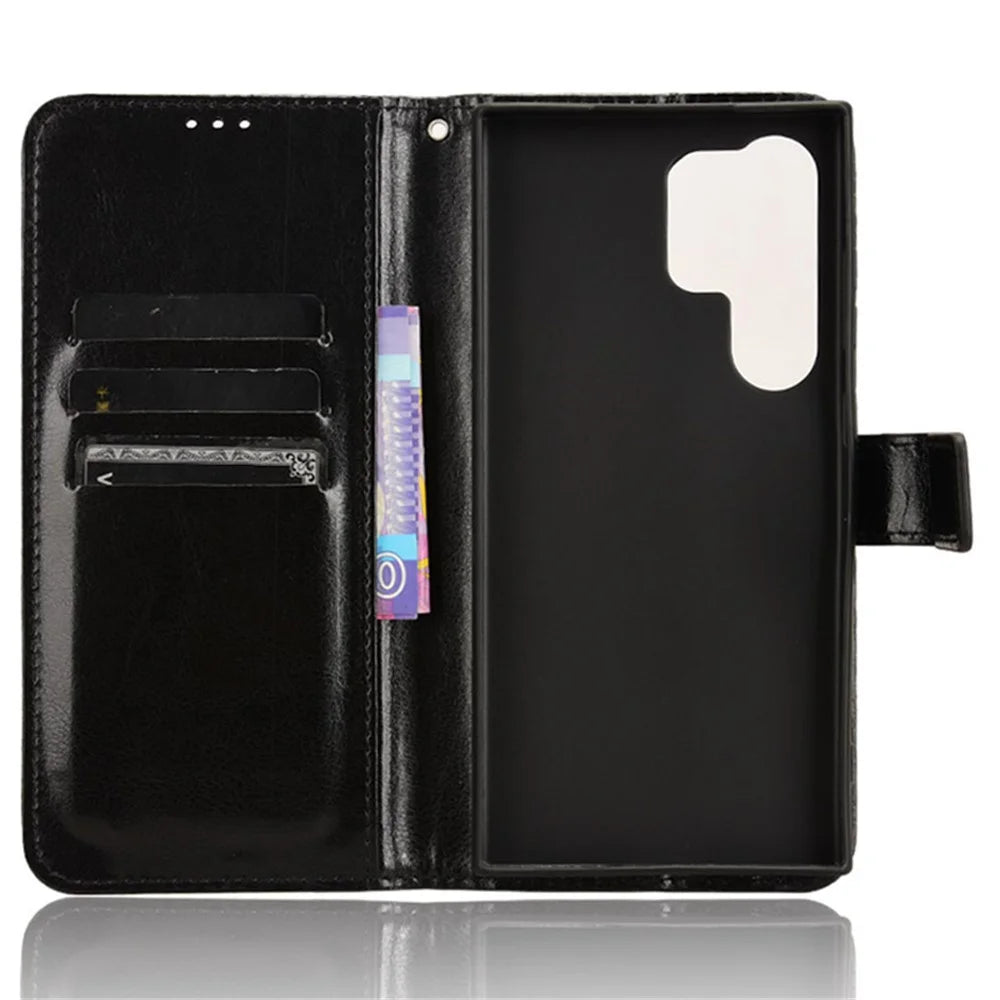 For Samsung Galaxy S24 Ultra Phone Leather Case Protective Cover with Wallet Stand - Black - 4