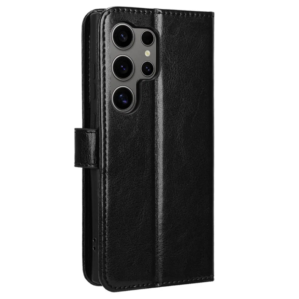 For Samsung Galaxy S24 Ultra Phone Leather Case Protective Cover with Wallet Stand - Black - 6