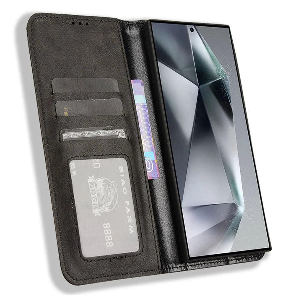 For Samsung Galaxy S24 Ultra PU Leather Case Flip Phone Wallet Cover - Black - 2