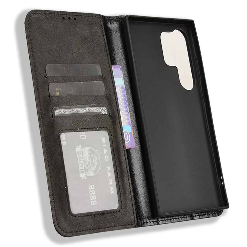For Samsung Galaxy S24 Ultra PU Leather Case Flip Phone Wallet Cover - Black - 5