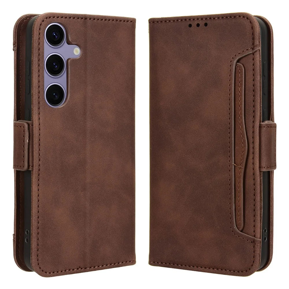 For Samsung Galaxy S24 Leather Phone Case Stand Multiple Card Slots - Brown - 1