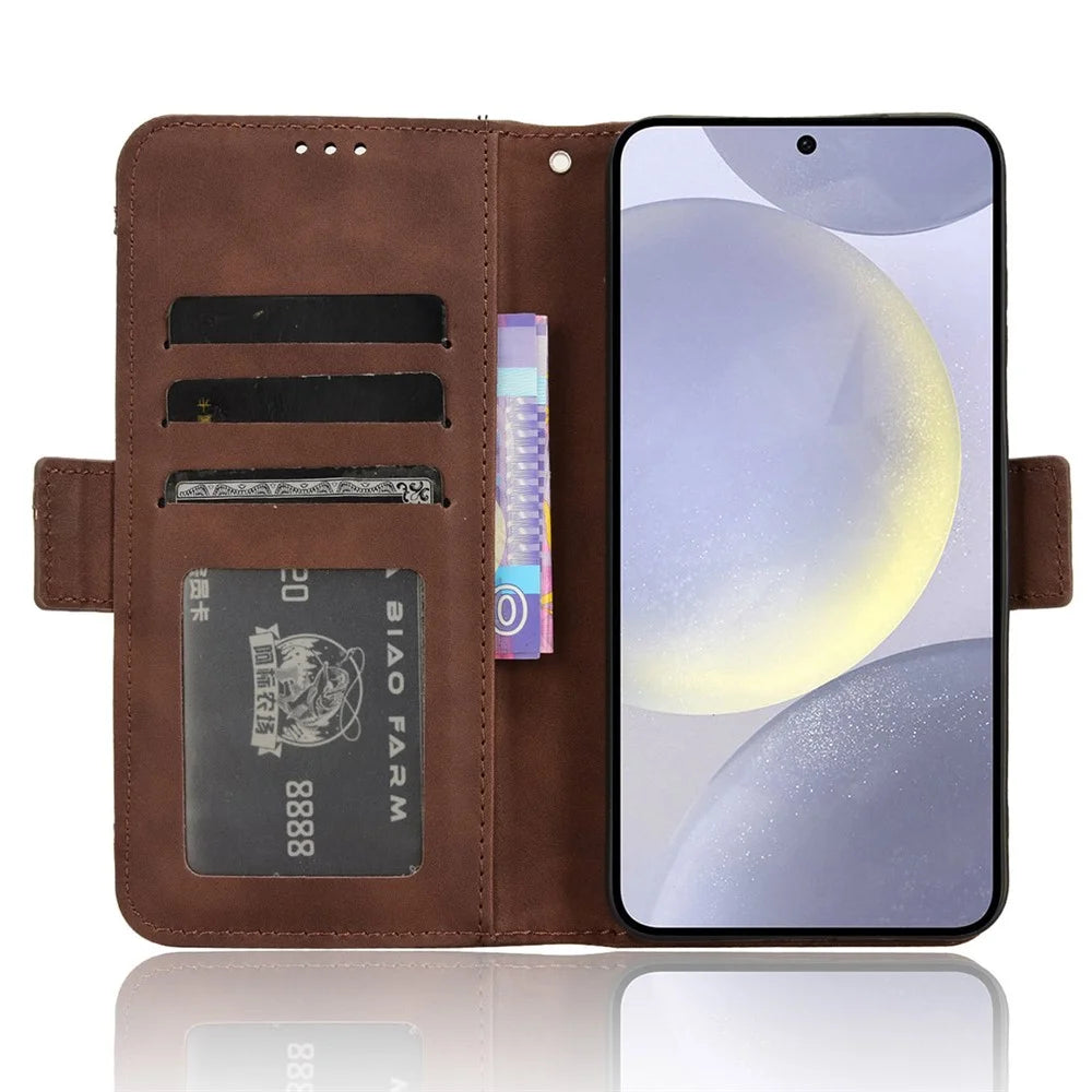 For Samsung Galaxy S24 Leather Phone Case Stand Multiple Card Slots - Brown - 3