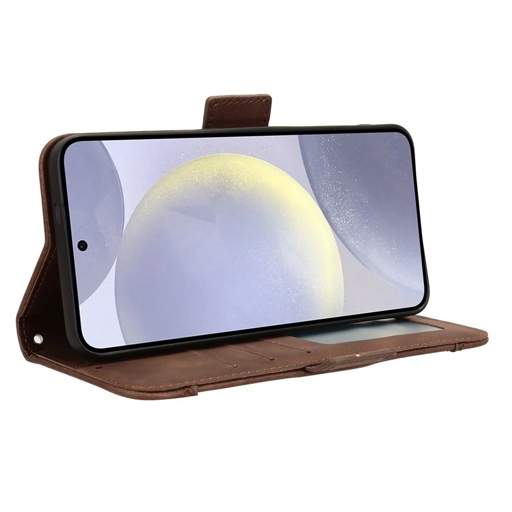 For Samsung Galaxy S24 Leather Phone Case Stand Multiple Card Slots - Brown - 4