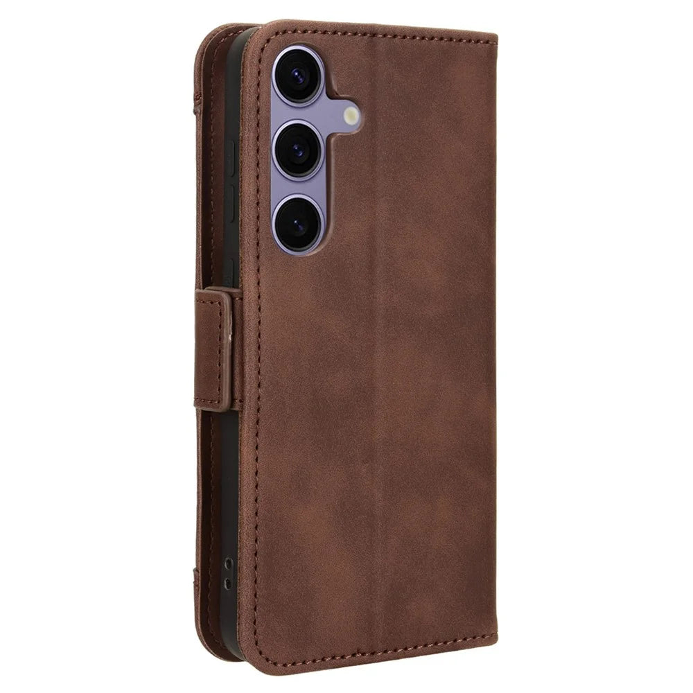 For Samsung Galaxy S24 Leather Phone Case Stand Multiple Card Slots - Brown - 7