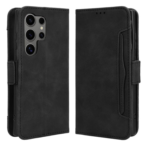 For Samsung Galaxy S24 Ultra Leather Case Multiple Card Slots Wallet Phone Cover - Black - 1