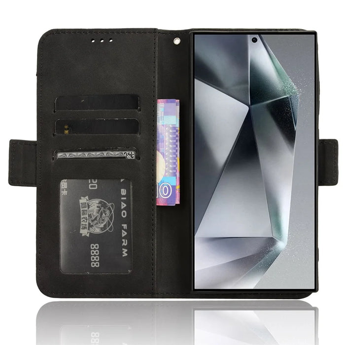 For Samsung Galaxy S24 Ultra Leather Case Multiple Card Slots Wallet Phone Cover - Black - 3