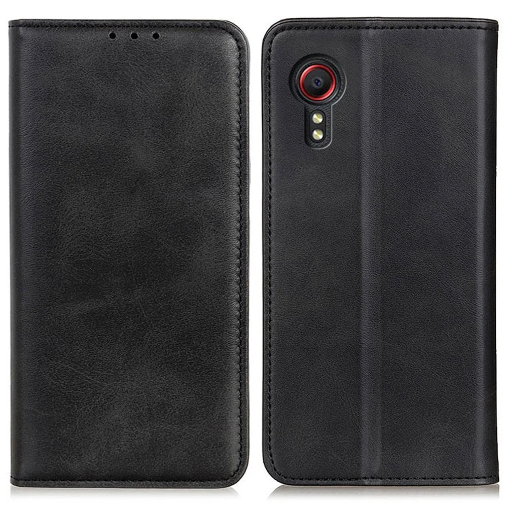 For Samsung Galaxy Xcover7 Split Leather Case Wallet Phone Cover Magnetic Closing - Black - 1