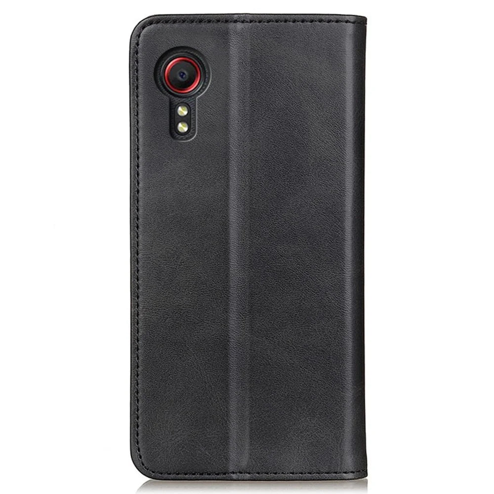 For Samsung Galaxy Xcover7 Split Leather Case Wallet Phone Cover Magnetic Closing - Black - 7