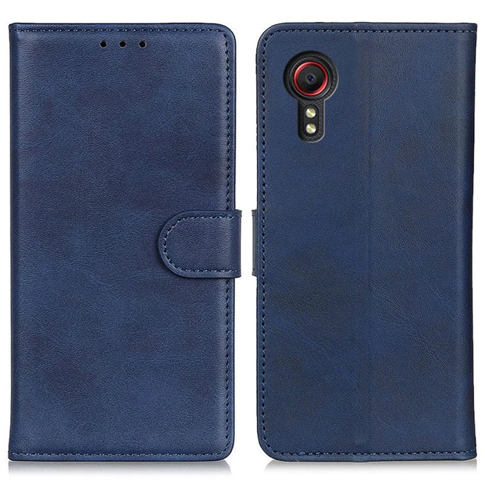 For Samsung Galaxy Xcover7 Cowhide Texture Leather Case with Wallet Stand - Blue - 1