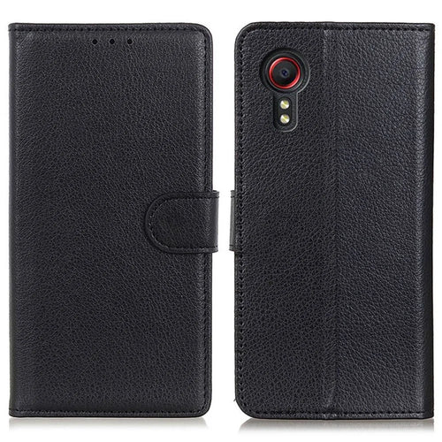 For Samsung Galaxy Xcover7 Leather Case Classic Lychee Texture Phone Wallet Cover - Black - 1