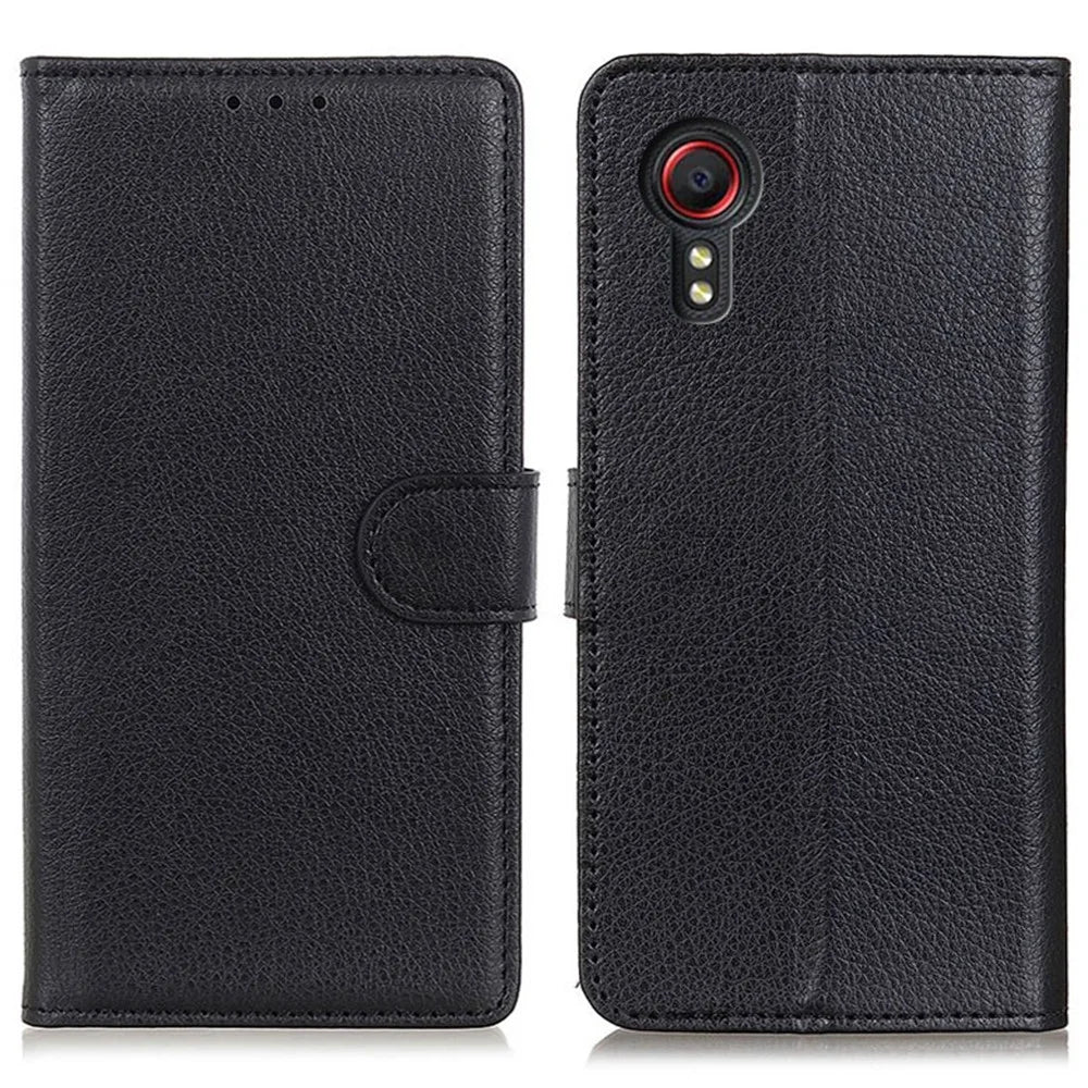 For Samsung Galaxy Xcover7 Leather Case Classic Lychee Texture Phone Wallet Cover - Black - 1
