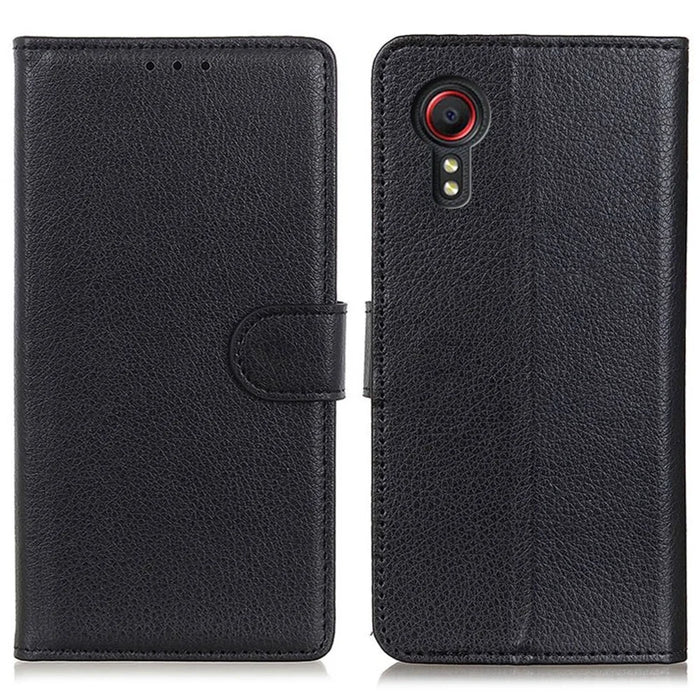 For Samsung Galaxy Xcover7 Leather Case Classic Lychee Texture Phone Wallet Cover - Black - 1