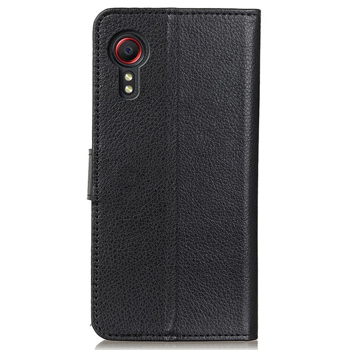For Samsung Galaxy Xcover7 Leather Case Classic Lychee Texture Phone Wallet Cover - Black - 7