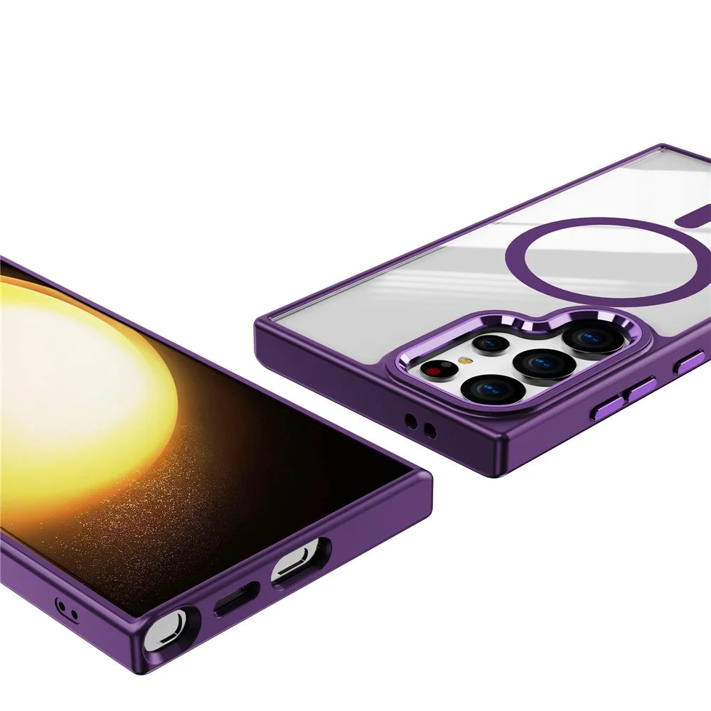 For Samsung Galaxy S24 Ultra Case TPU+PC Clear Phone Magnetic Case - Black - 7