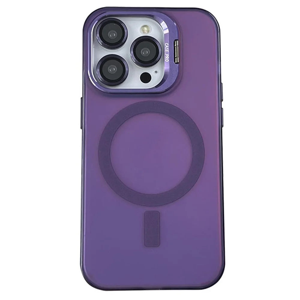 For iPhone 12 / 12 Pro Case Camera Kickstand IMD PC+TPU Phone Cover Compatible with MagSafe - Purple - 1