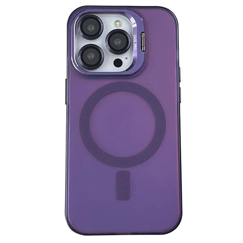 For iPhone 12 / 12 Pro Case Camera Kickstand IMD PC+TPU Phone Cover Compatible with MagSafe - Purple - 1