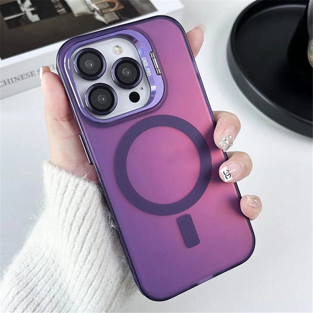 For iPhone 12 / 12 Pro Case Camera Kickstand IMD PC+TPU Phone Cover Compatible with MagSafe - Purple - 2