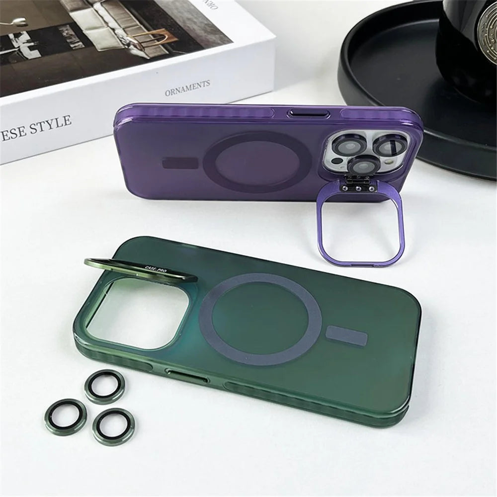 For iPhone 12 / 12 Pro Case Camera Kickstand IMD PC+TPU Phone Cover Compatible with MagSafe - Purple - 3