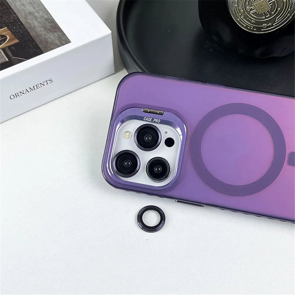 For iPhone 12 / 12 Pro Case Camera Kickstand IMD PC+TPU Phone Cover Compatible with MagSafe - Purple - 4