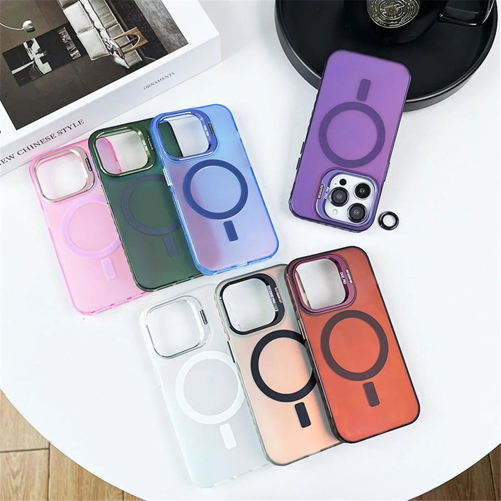 For iPhone 12 / 12 Pro Case Camera Kickstand IMD PC+TPU Phone Cover Compatible with MagSafe - Purple - 6