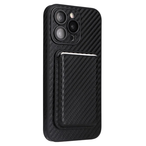 For iPhone 15 Pro Case with Magnetic Detachable Card Holder Carbon Fiber Texture Phone Cover - 1