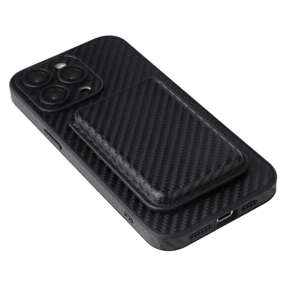 For iPhone 15 Pro Case with Magnetic Detachable Card Holder Carbon Fiber Texture Phone Cover - 3