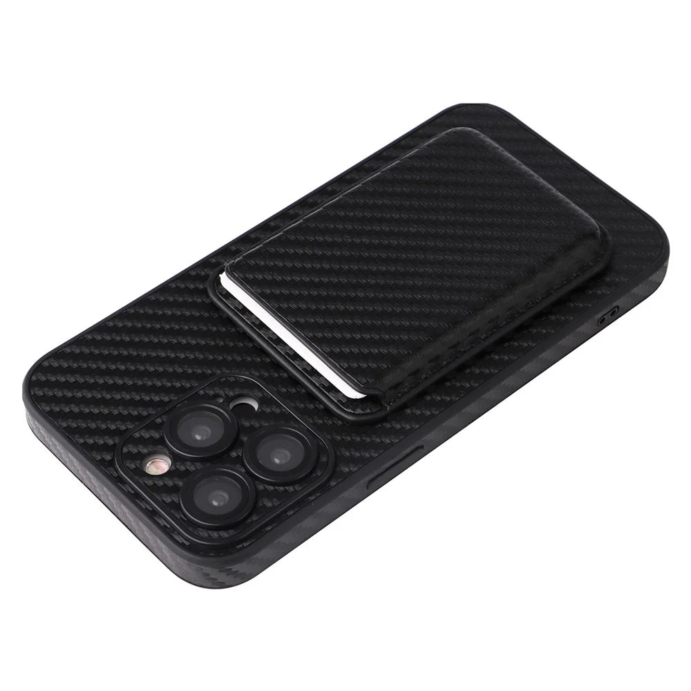 For iPhone 15 Pro Case with Magnetic Detachable Card Holder Carbon Fiber Texture Phone Cover - 4