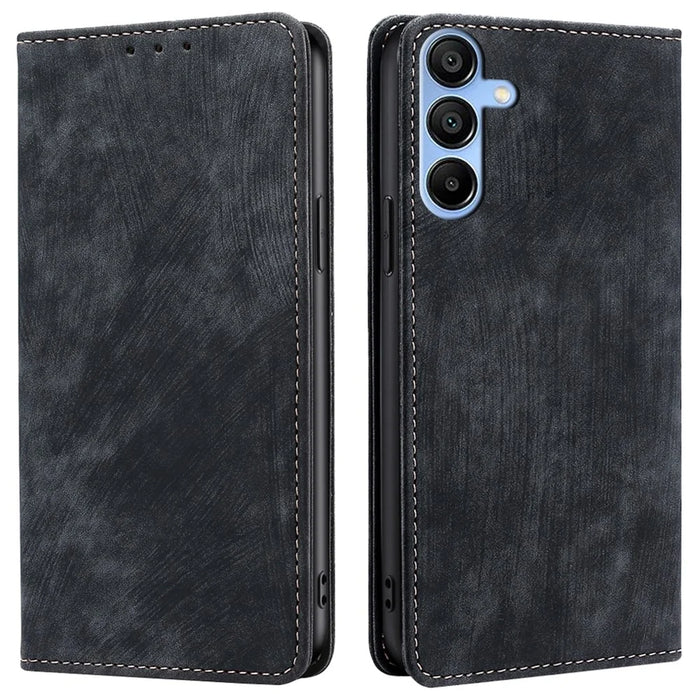 For Samsung Galaxy A15 4G / A15 5G Leather Case RFID Blocking Stand Mobile Phone Cover - Black - 1