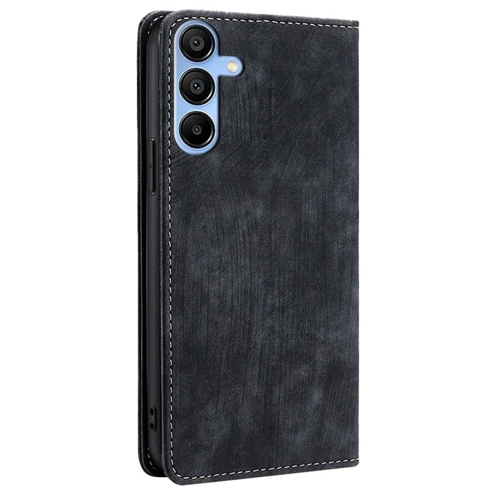 For Samsung Galaxy A15 4G / A15 5G Leather Case RFID Blocking Stand Mobile Phone Cover - Black - 7