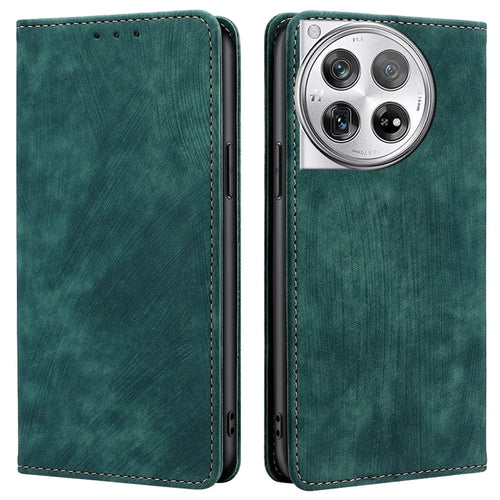 For OnePlus 12 5G Magnetic Case PU Leather Stand Wallet RFID Blocking Phone Protector - Green - 1