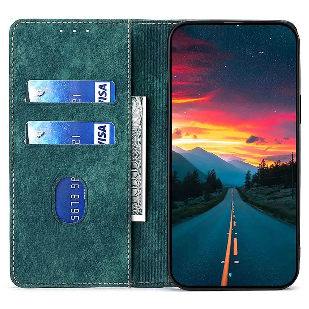 For OnePlus 12 5G Magnetic Case PU Leather Stand Wallet RFID Blocking Phone Protector - Green - 2