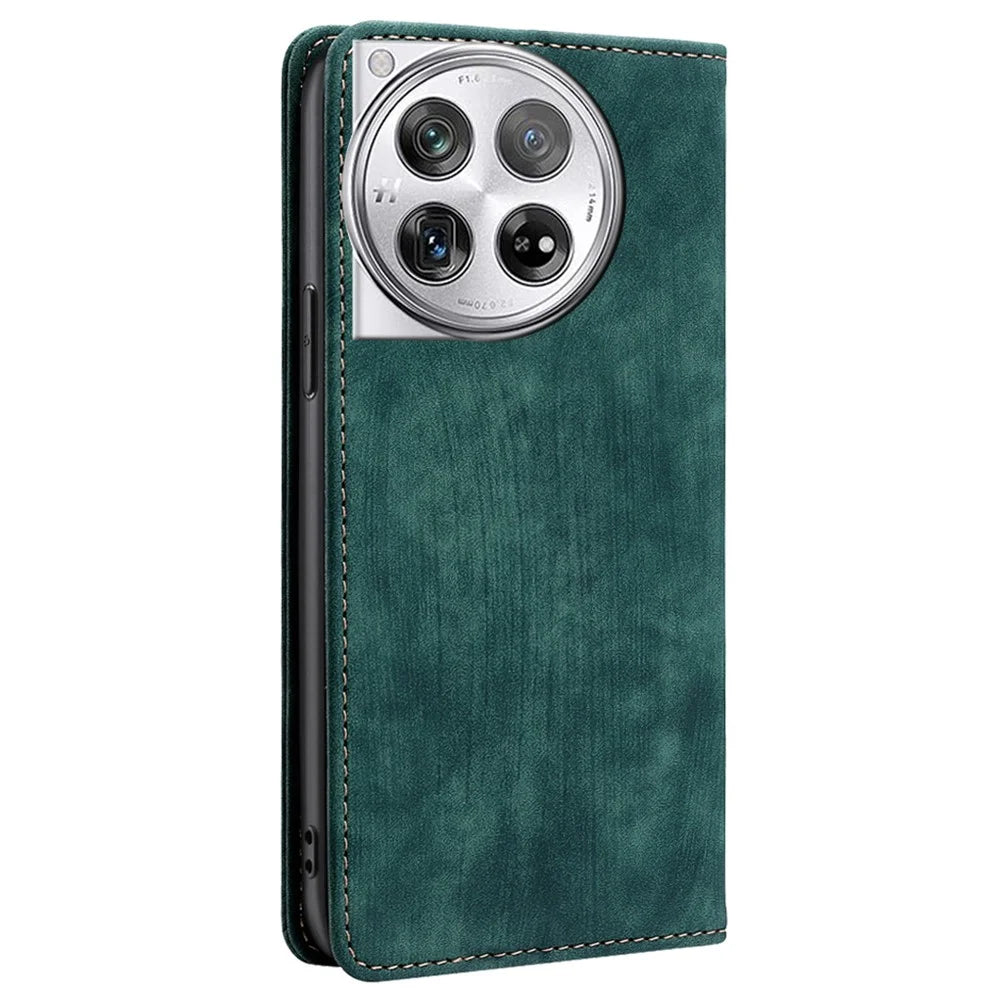 For OnePlus 12 5G Magnetic Case PU Leather Stand Wallet RFID Blocking Phone Protector - Green - 7