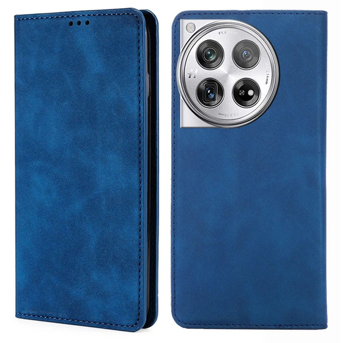 PU Leather Shell for OnePlus 12 5G Phone Case Stand Card Slots Cell Phone Cover - Blue - 1