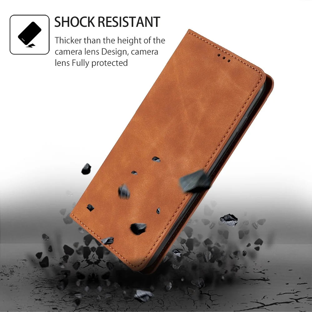 For Samsung Galaxy A15 5G / 4G Case PU Leather Stand Mobile Phone Cover with Card Slots - Light Brown - 5