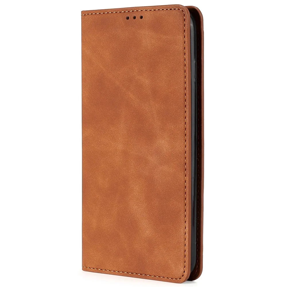 For Samsung Galaxy A15 5G / 4G Case PU Leather Stand Mobile Phone Cover with Card Slots - Light Brown - 7