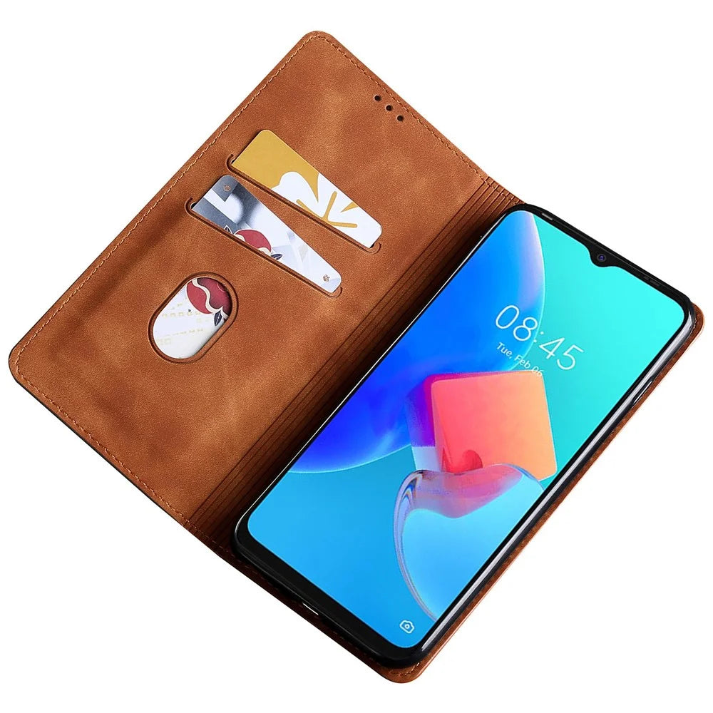 For TECNO Spark 20 Pro Case Anti-Scratch PU Leather Stand Card Slots Cell Phone Cover - Light Brown - 2