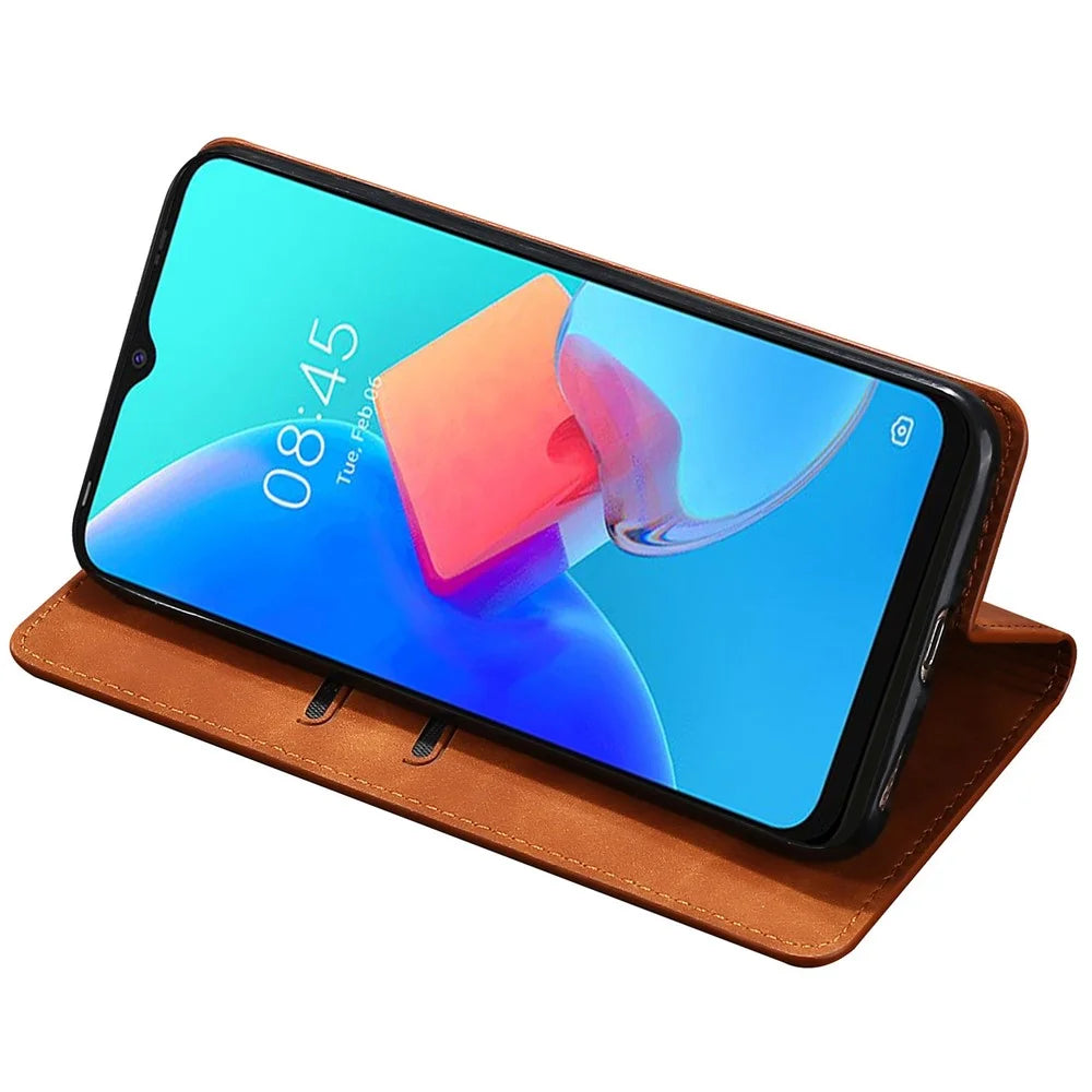 For TECNO Spark 20 Pro Case Anti-Scratch PU Leather Stand Card Slots Cell Phone Cover - Light Brown - 3