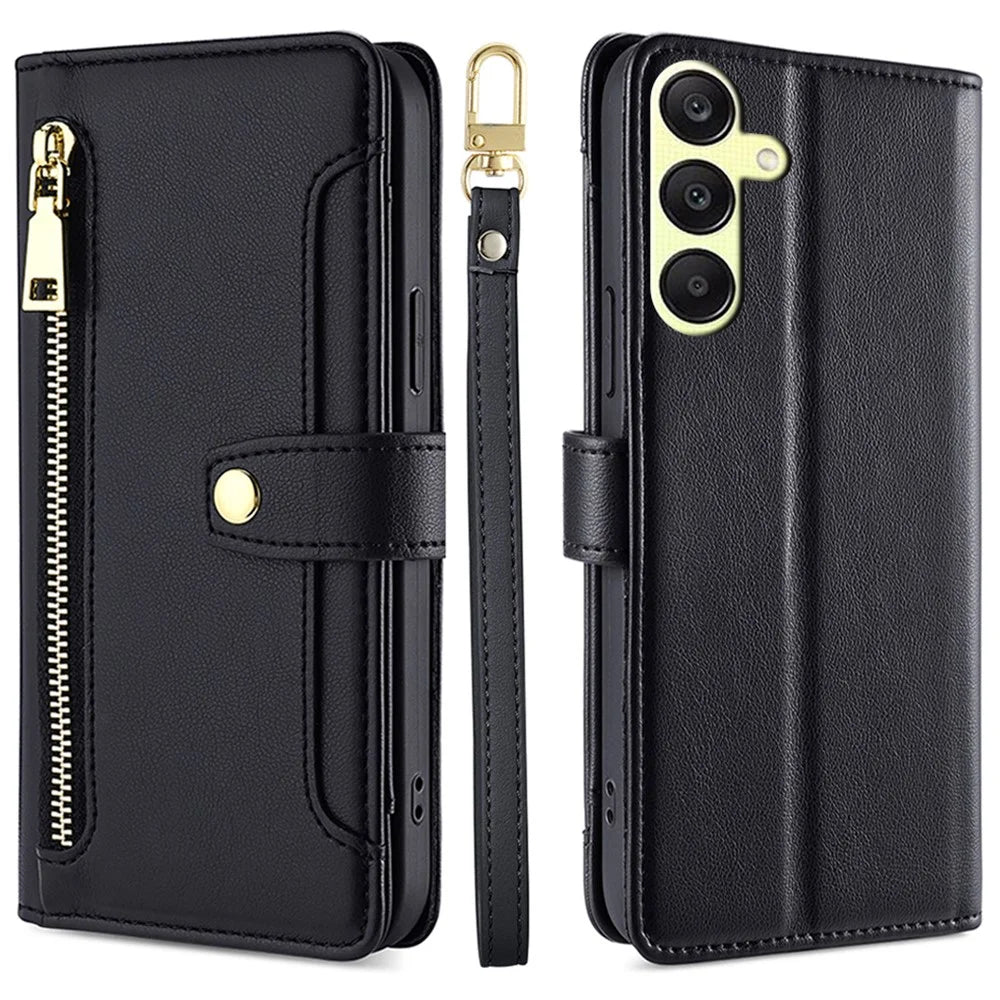 Wallet Case for Samsung Galaxy A25 5G (Global) (161.0 x 76.5 x 8.3mm) Shell Anti-fall Leather Phone Cover - Black - 1