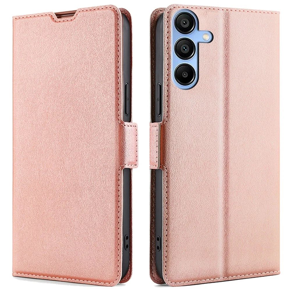 Phone Case for Samsung Galaxy A15 5G / 4G PU Leather Flip Phone Cover with Card Slots - Rose Gold - 1