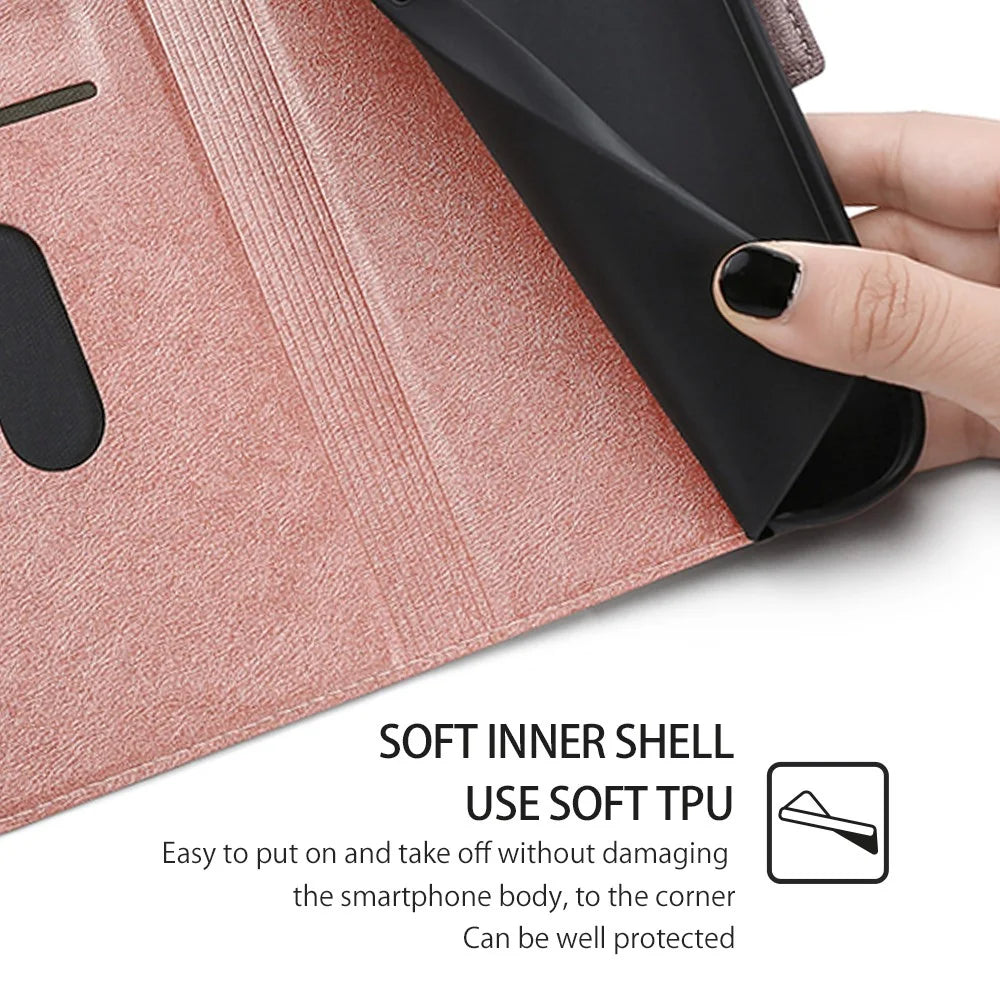 Phone Case for Samsung Galaxy A15 5G / 4G PU Leather Flip Phone Cover with Card Slots - Rose Gold - 6